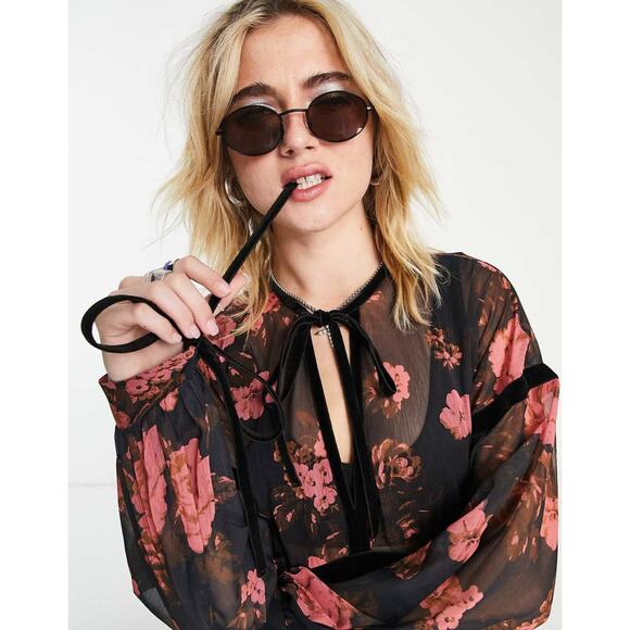 ASOS Reclaimed Vintage Sheer Maxi Dress Dark Floral Size 8 NWT - Picture 3 of 9